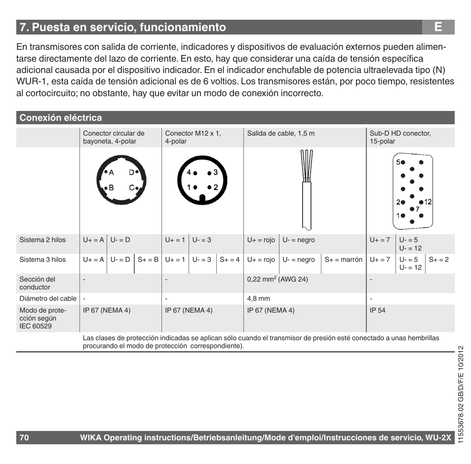 Puesta en servicio, funcionamiento | WIKA WU-26 User Manual | Page 70 / 84