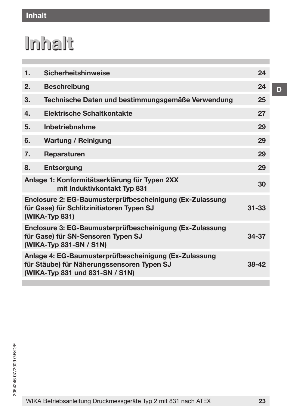 Inhalt | WIKA 232.36 User Manual | Page 23 / 52