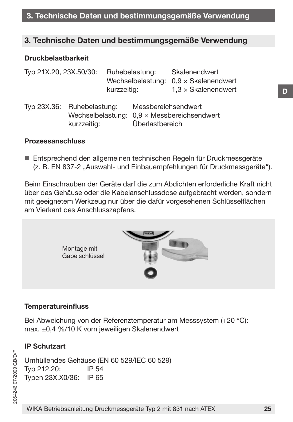 Technische daten und bestimmungsgemäße verwendung | WIKA 232.36 User Manual | Page 25 / 52