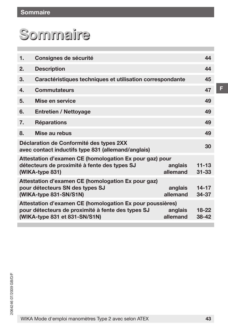Sommaire | WIKA 232.36 User Manual | Page 43 / 52