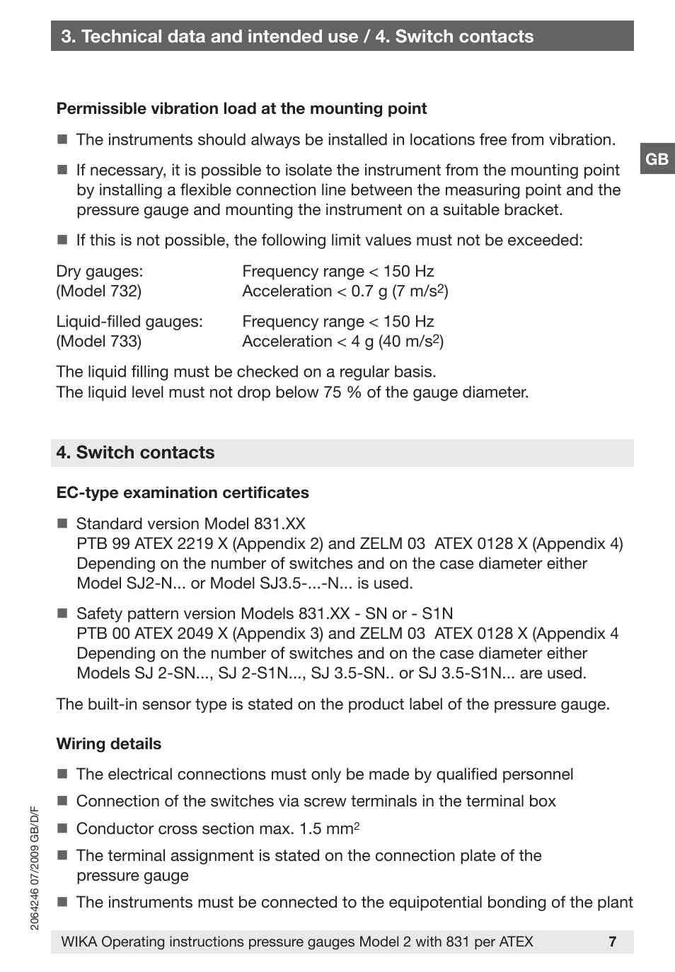 Switch contacts | WIKA 232.36 User Manual | Page 7 / 52