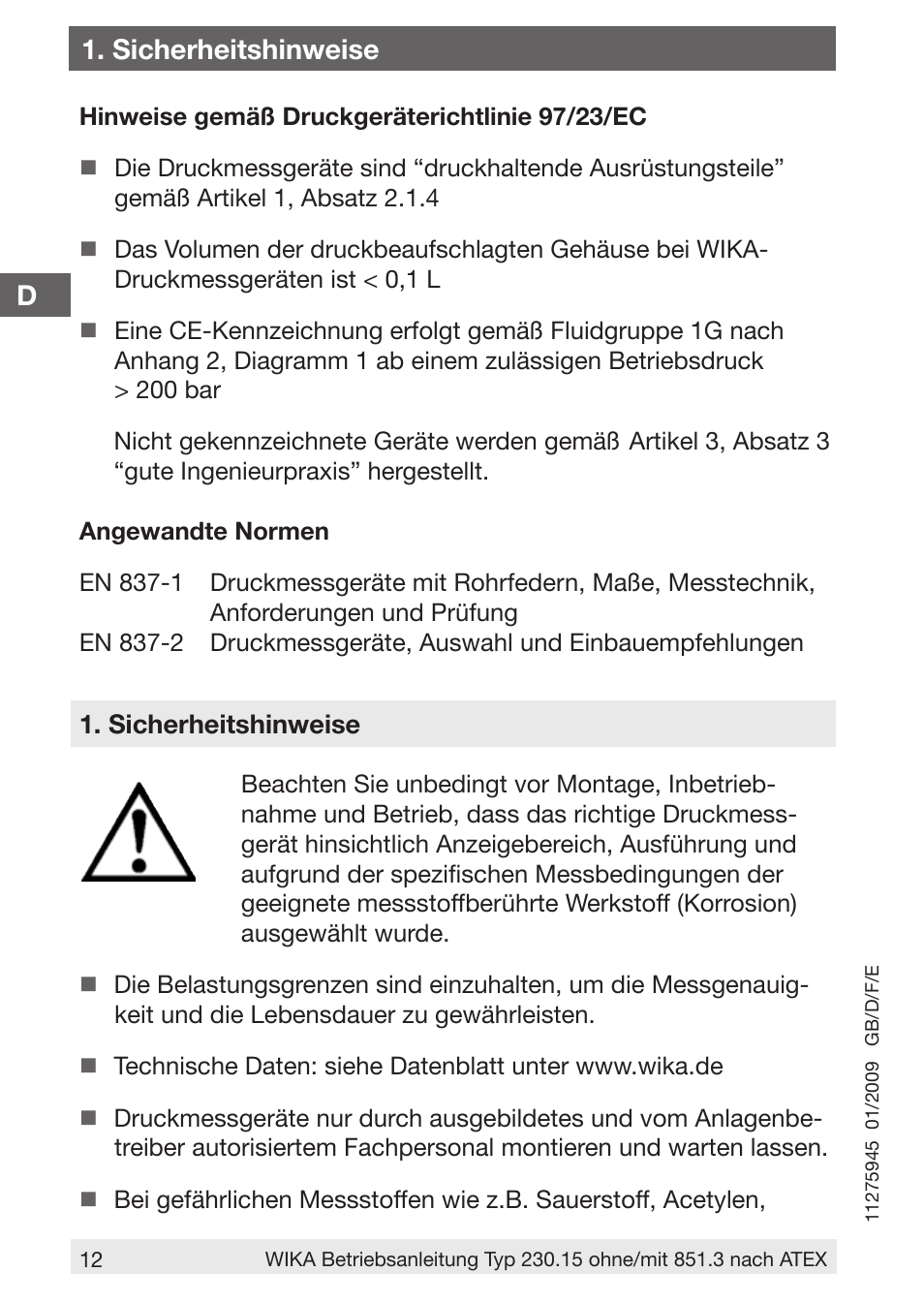 WIKA 230.15-851 User Manual | Page 12 / 32