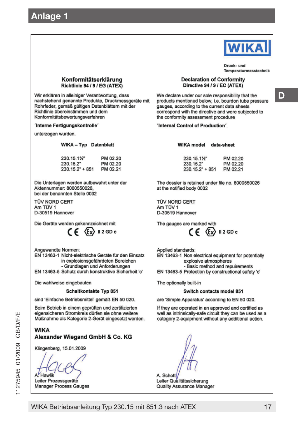 Danlage 1 | WIKA 230.15-851 User Manual | Page 17 / 32