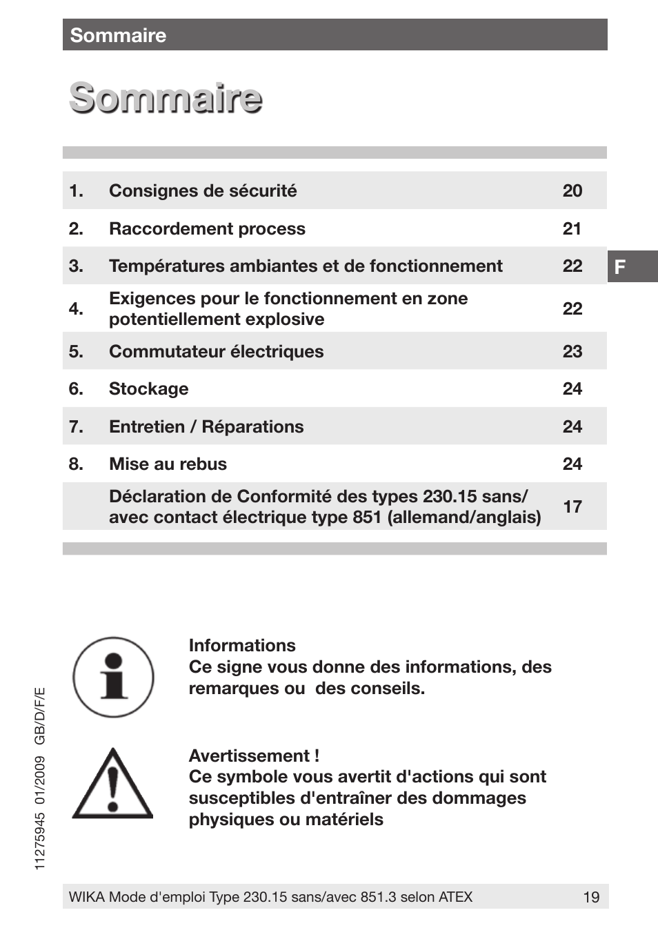 Sommaire | WIKA 230.15-851 User Manual | Page 19 / 32