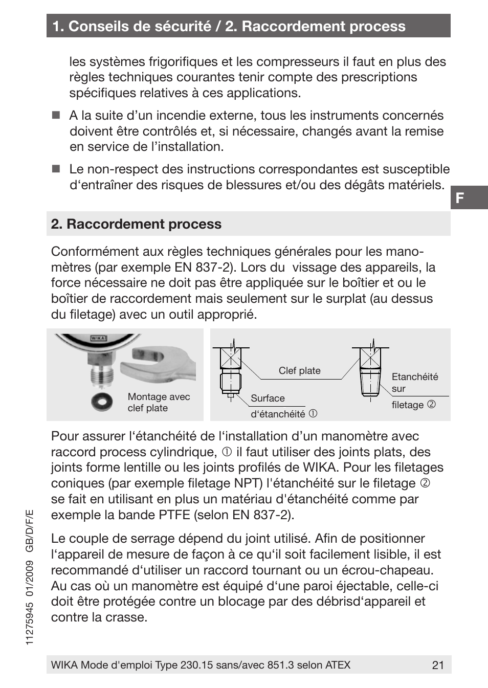 Conseils de sécurité / 2. raccordement process | WIKA 230.15-851 User Manual | Page 21 / 32