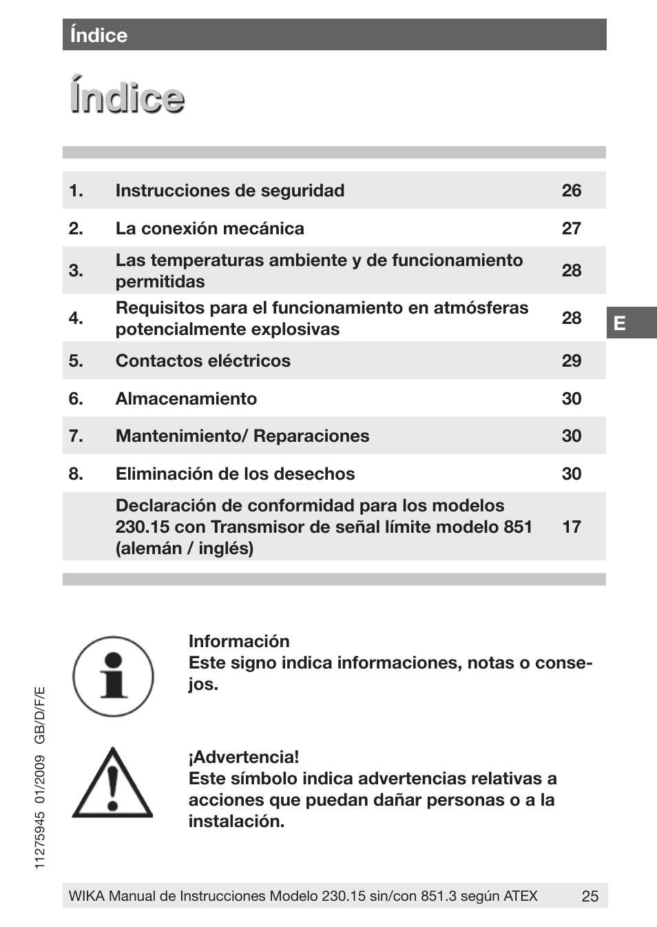 Índice | WIKA 230.15-851 User Manual | Page 25 / 32