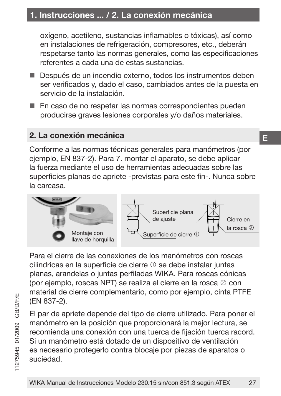 Instrucciones ... / 2. la conexión mecánica | WIKA 230.15-851 User Manual | Page 27 / 32