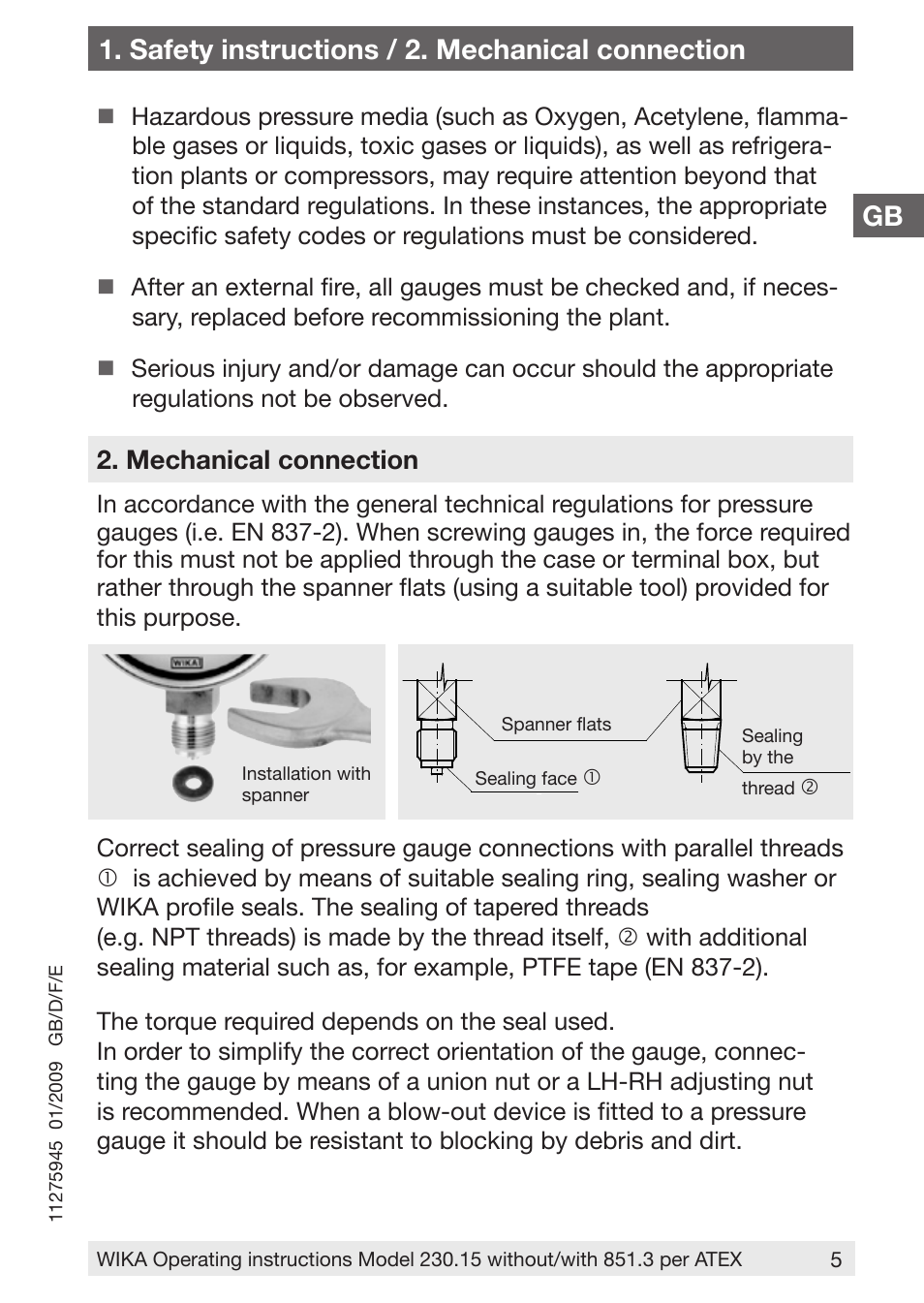 Safety instructions / 2. mechanical connection | WIKA 230.15-851 User Manual | Page 5 / 32