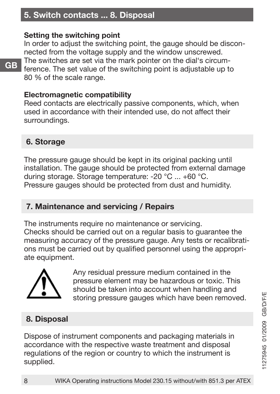 WIKA 230.15-851 User Manual | Page 8 / 32