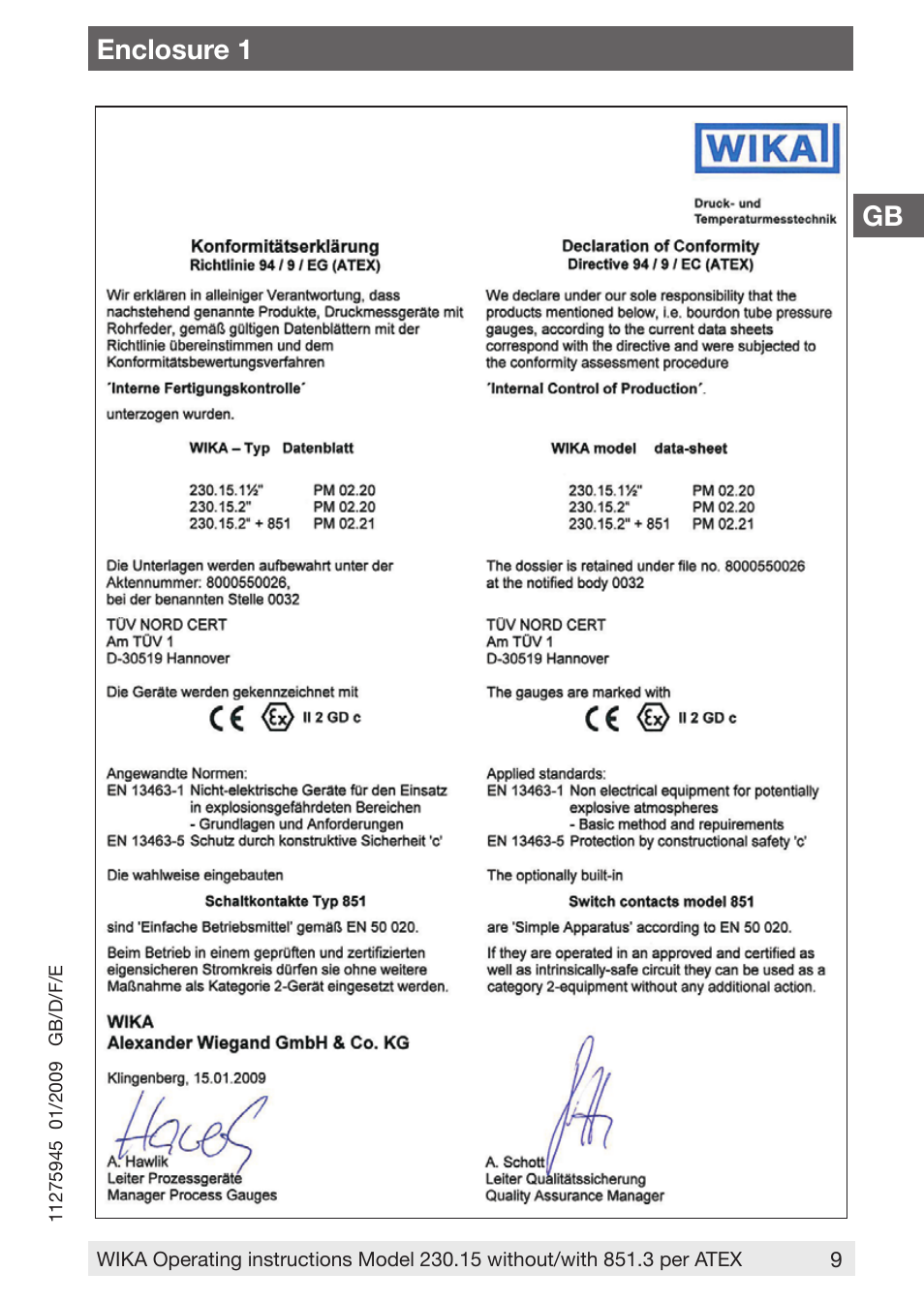 Enclosure 1 | WIKA 230.15-851 User Manual | Page 9 / 32
