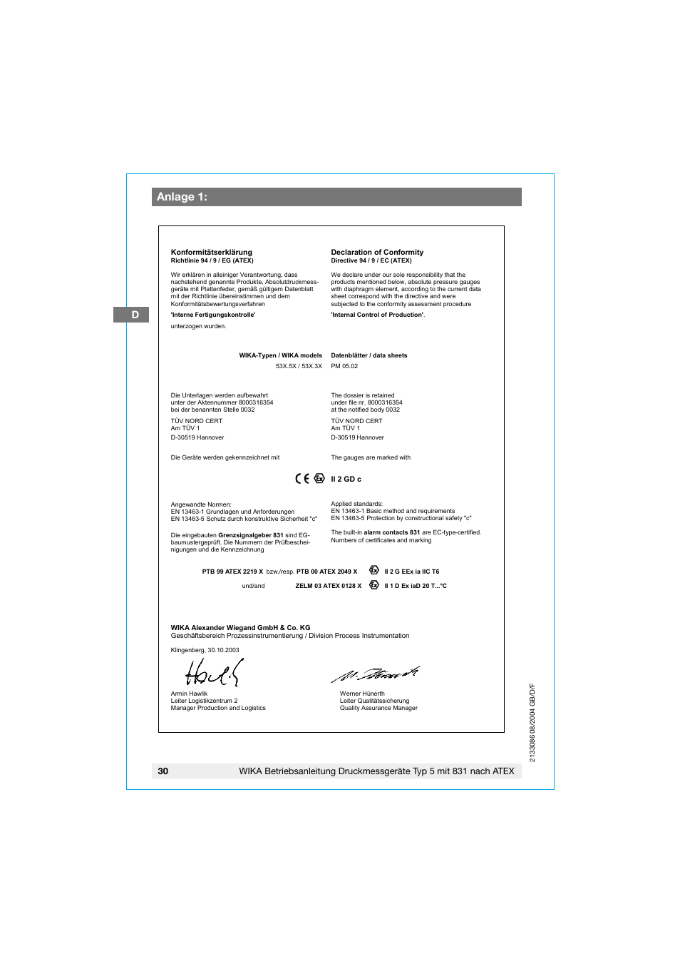 Anlage 1 | WIKA 532.53+8xx User Manual | Page 30 / 52