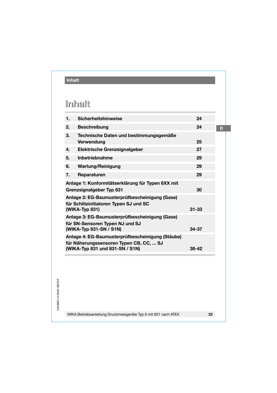 Inhalt | WIKA 630.20 User Manual | Page 23 / 52