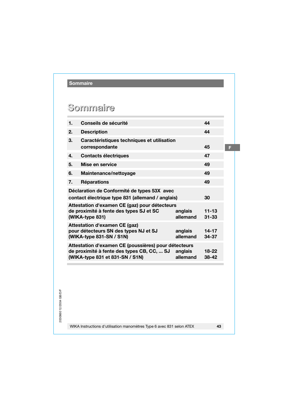 Sommaire | WIKA 630.20 User Manual | Page 43 / 52