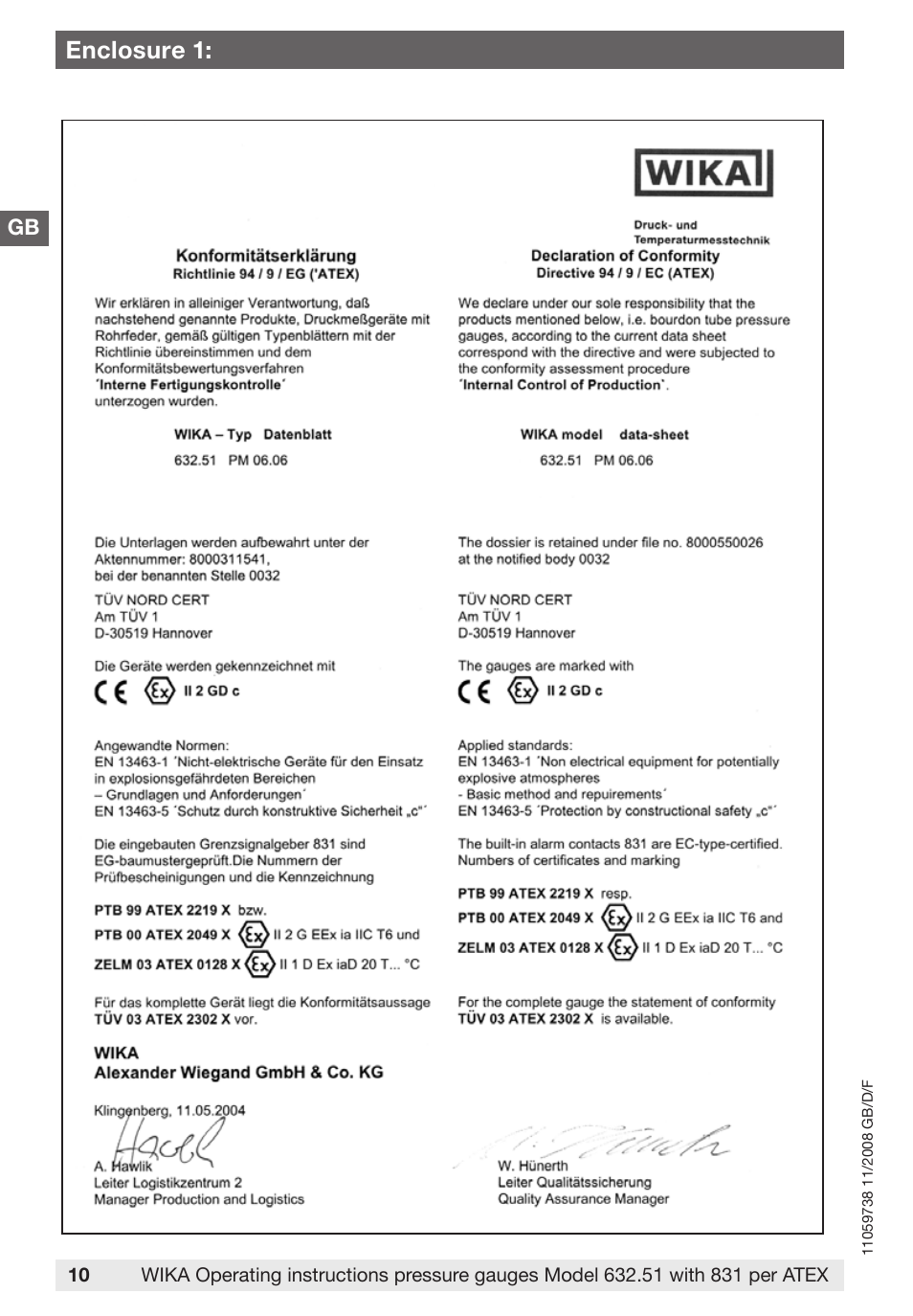 Enclosure 1 | WIKA 632.51+8xx User Manual | Page 10 / 52