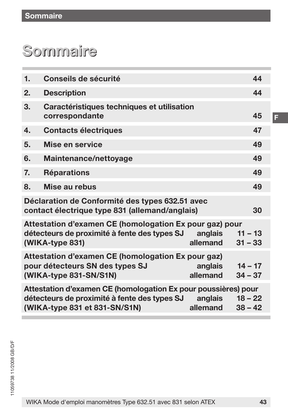 Sommaire | WIKA 632.51+8xx User Manual | Page 43 / 52