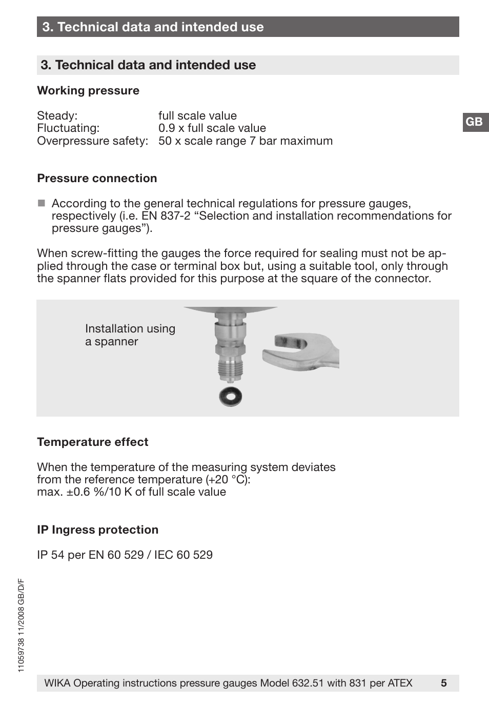 Technical data and intended use | WIKA 632.51+8xx User Manual | Page 5 / 52