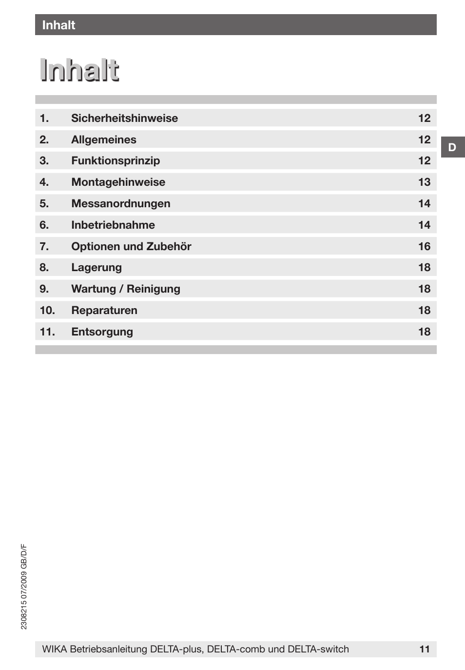 Inhalt | WIKA 851.02.100 User Manual | Page 11 / 28