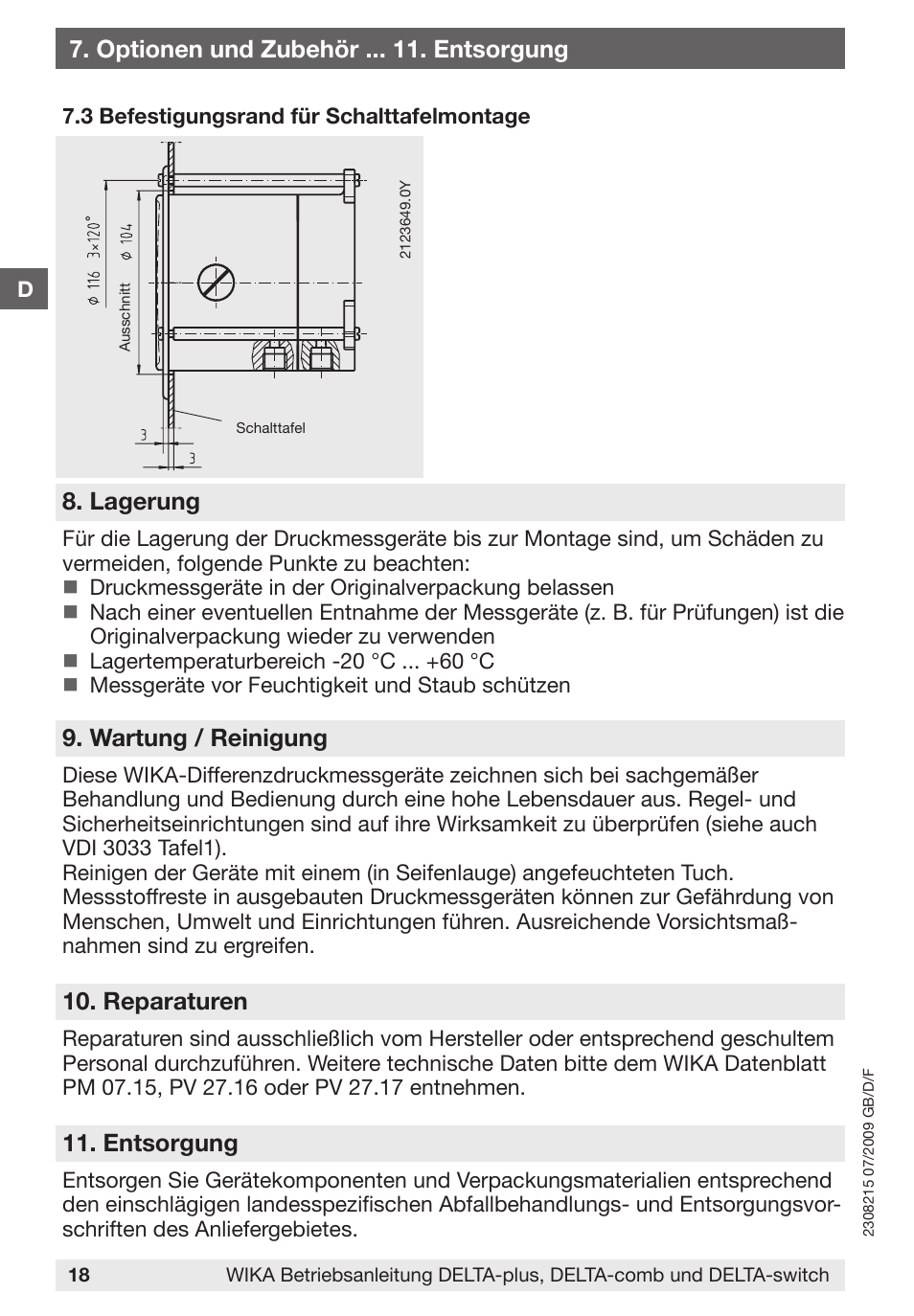 Lagerung, Wartung / reinigung, Reparaturen | Entsorgung, Optionen und zubehör . entsorgung | WIKA 851.02.100 User Manual | Page 18 / 28