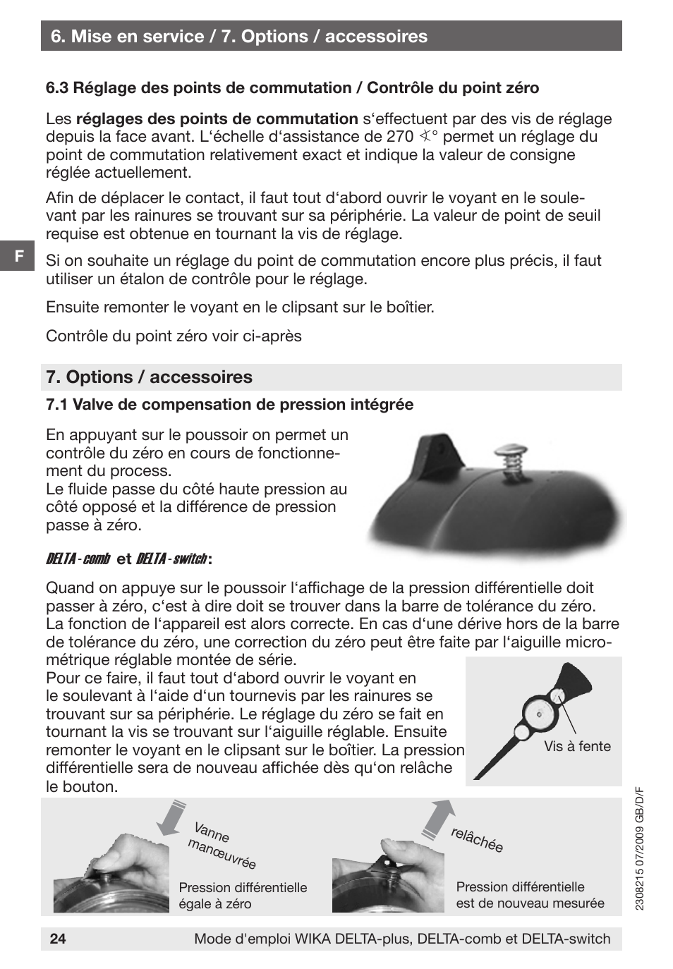 Options / accessoires, Mise en service / 7. options / accessoires | WIKA 851.02.100 User Manual | Page 24 / 28