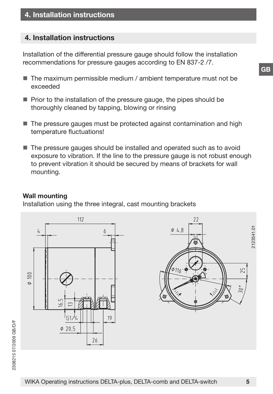 Installation instructions | WIKA 851.02.100 User Manual | Page 5 / 28