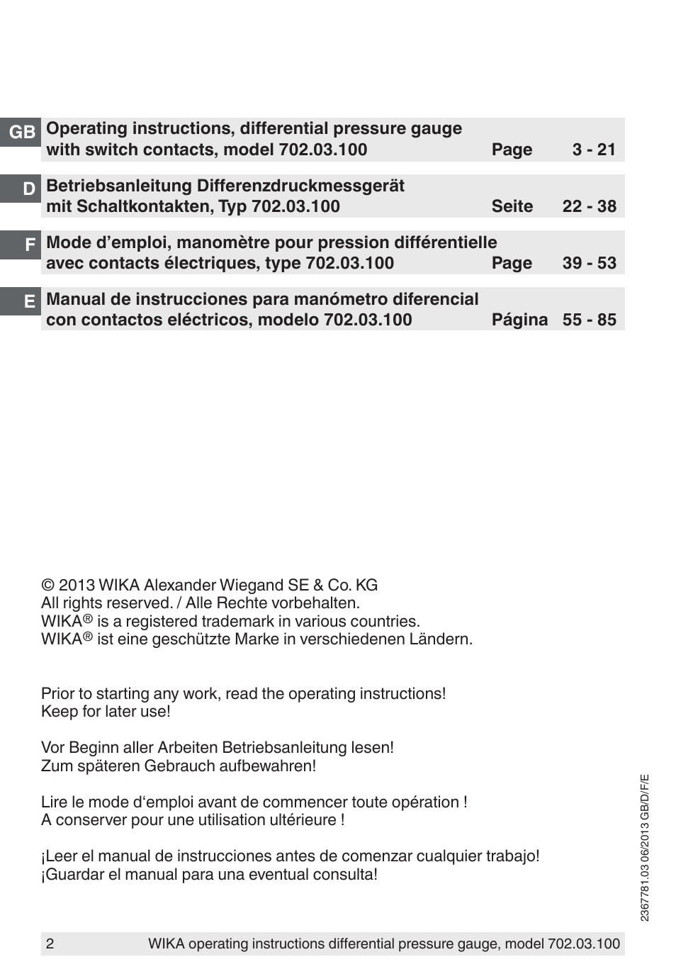 WIKA 702.03.100 User Manual | Page 2 / 72