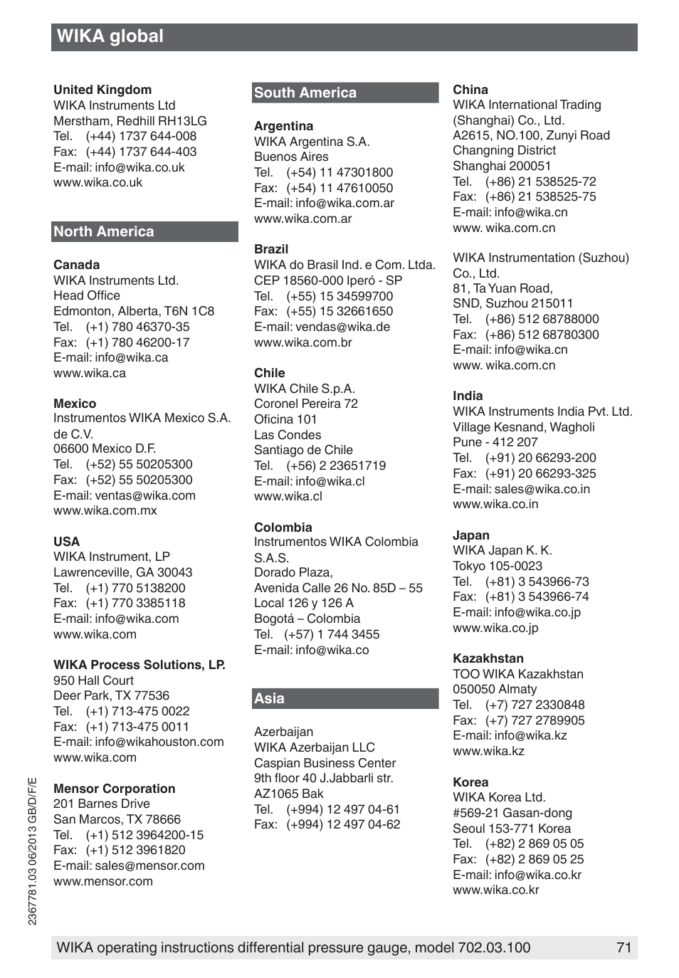 Wika global | WIKA 702.03.100 User Manual | Page 71 / 72