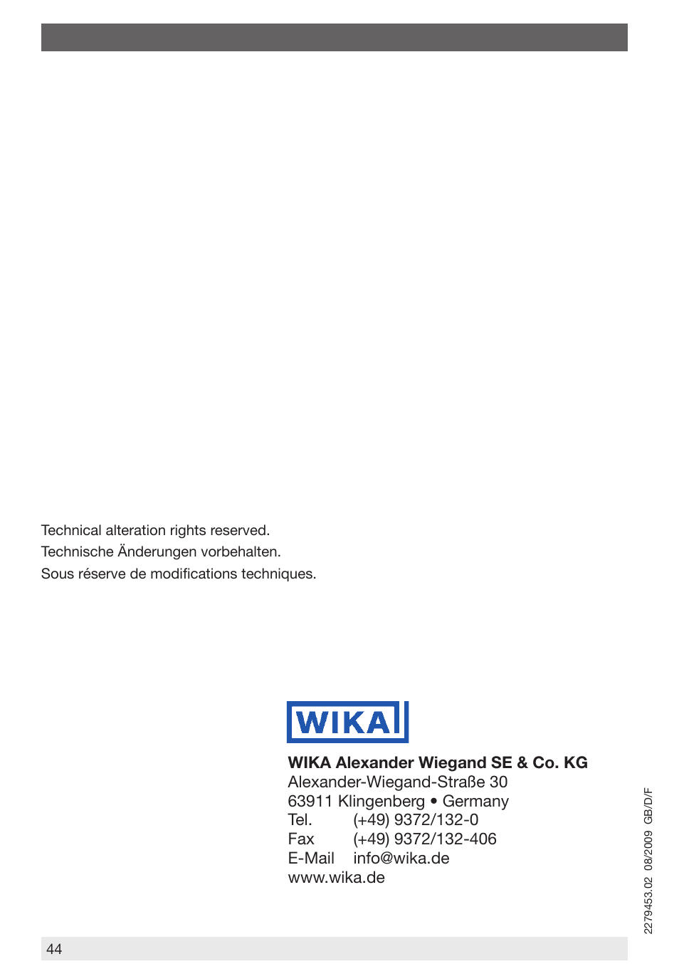 WIKA 891.34.2189 User Manual | Page 44 / 44