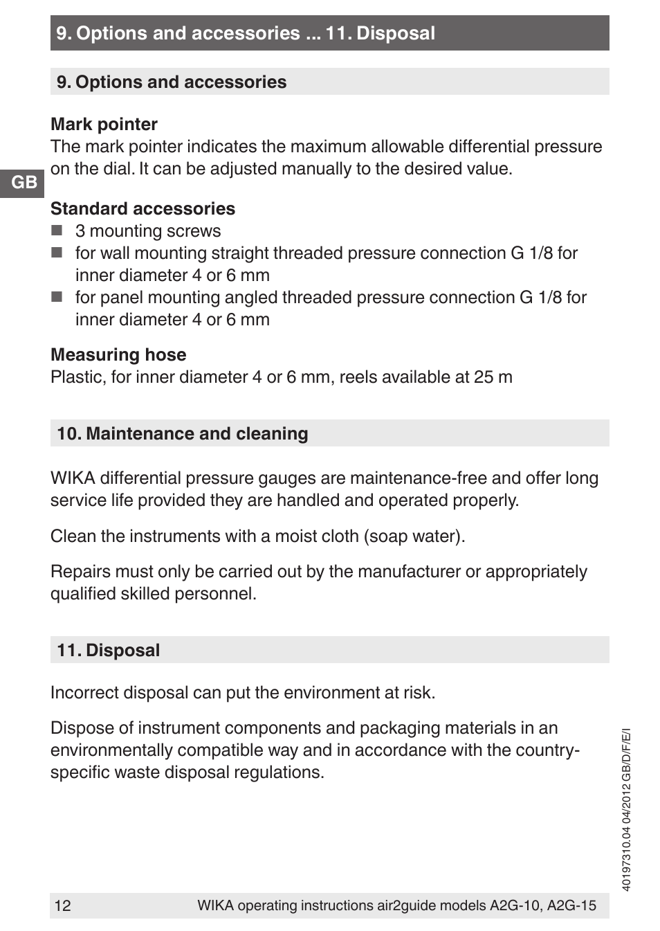 WIKA A2G-15 User Manual | Page 12 / 56