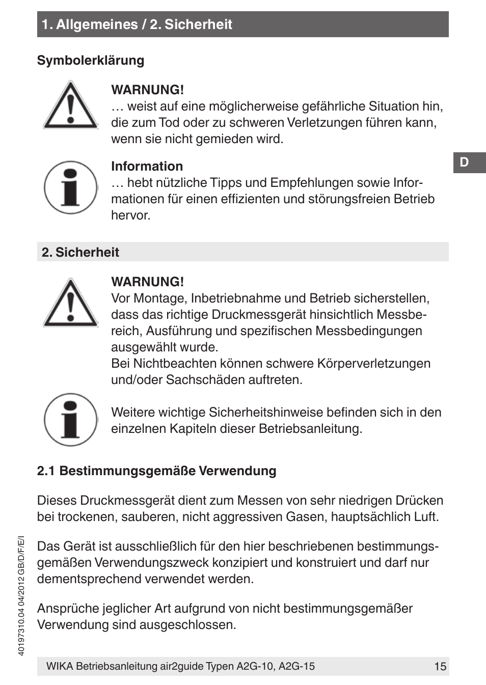 WIKA A2G-15 User Manual | Page 15 / 56