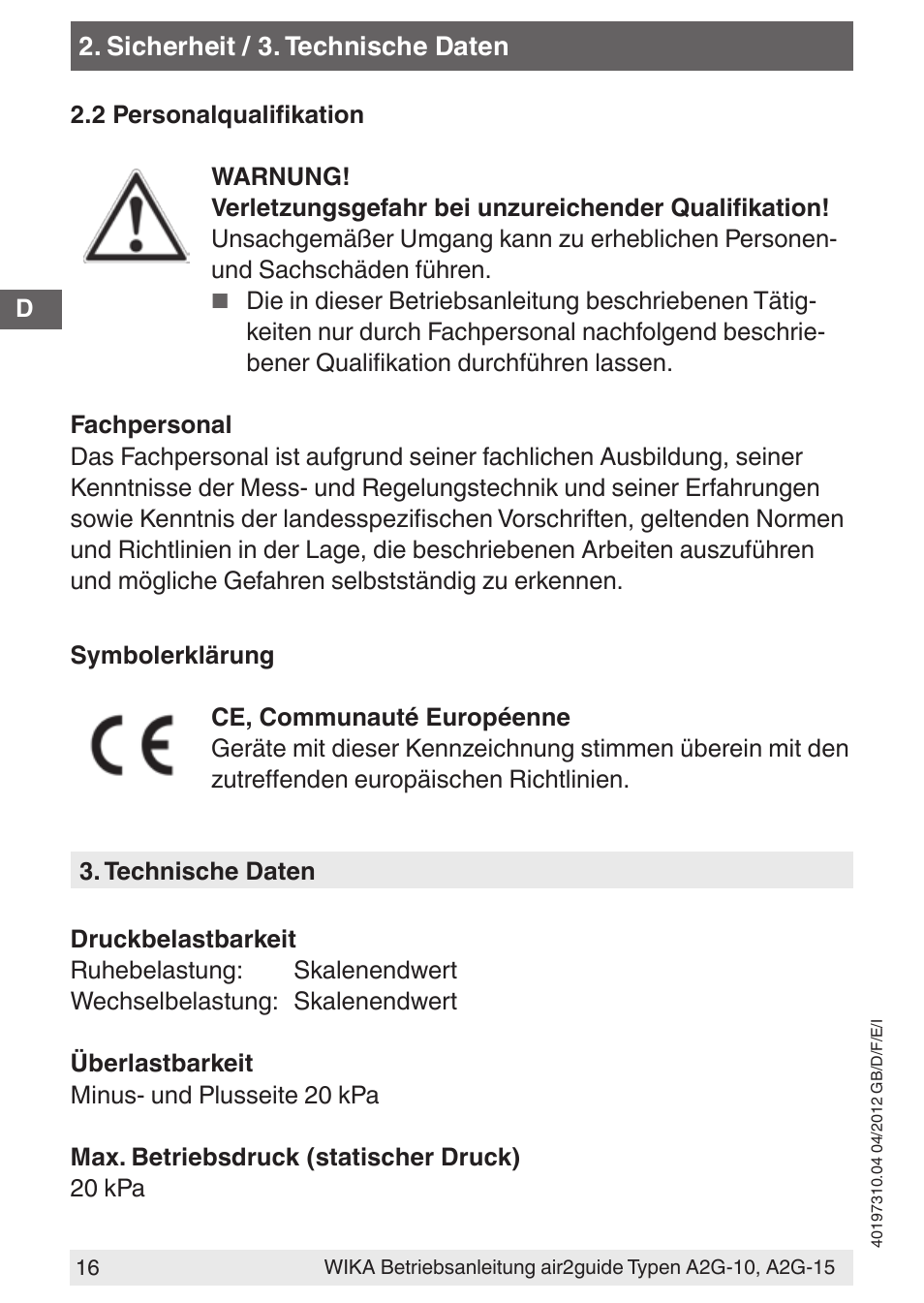 WIKA A2G-15 User Manual | Page 16 / 56