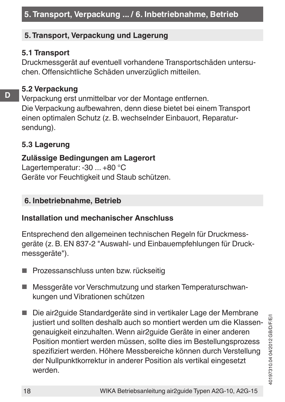 WIKA A2G-15 User Manual | Page 18 / 56