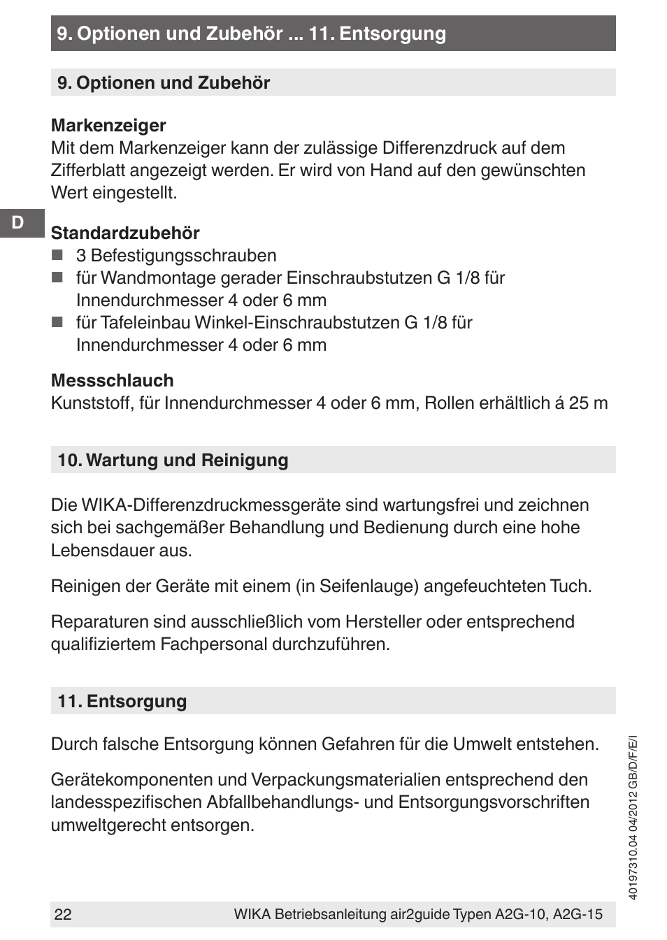 WIKA A2G-15 User Manual | Page 22 / 56