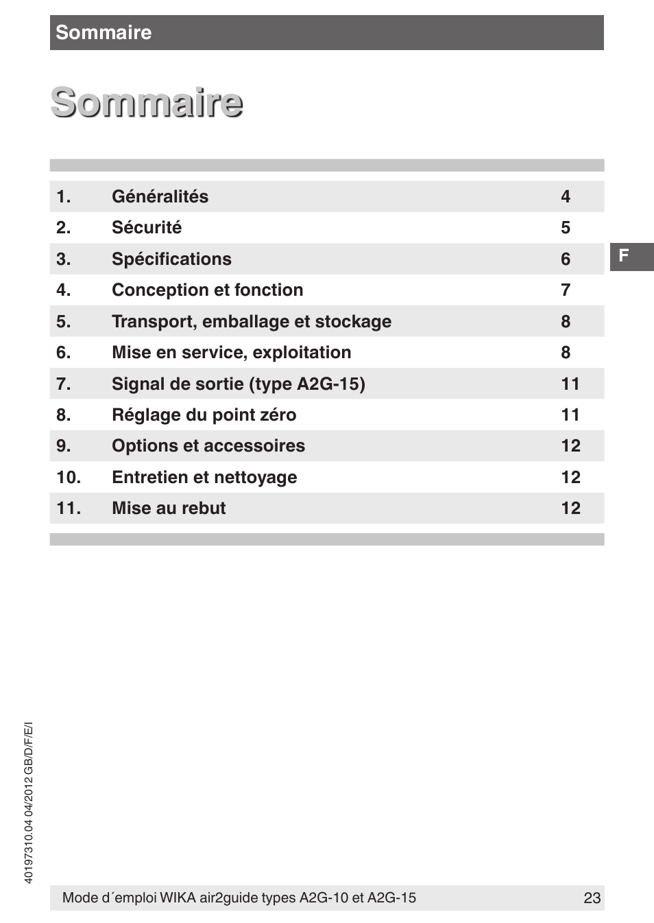 Sommaire | WIKA A2G-15 User Manual | Page 23 / 56