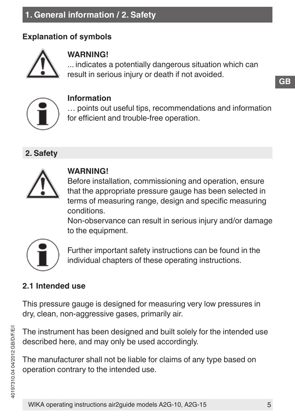 WIKA A2G-15 User Manual | Page 5 / 56