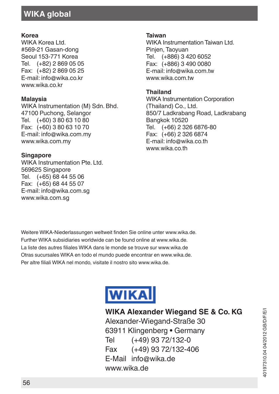 Wika global | WIKA A2G-15 User Manual | Page 56 / 56