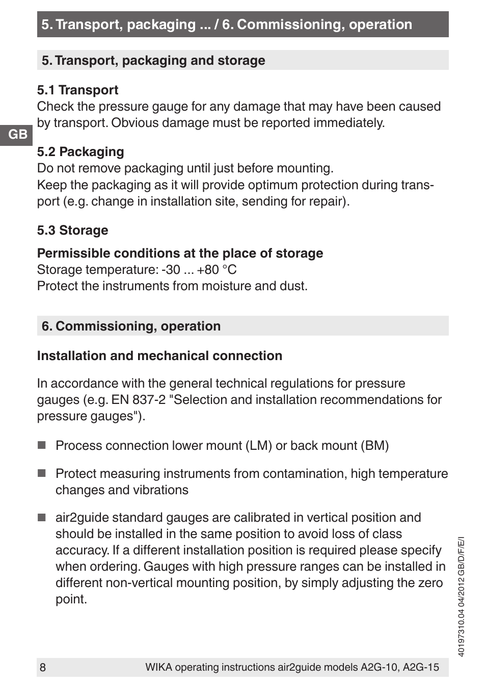 WIKA A2G-15 User Manual | Page 8 / 56