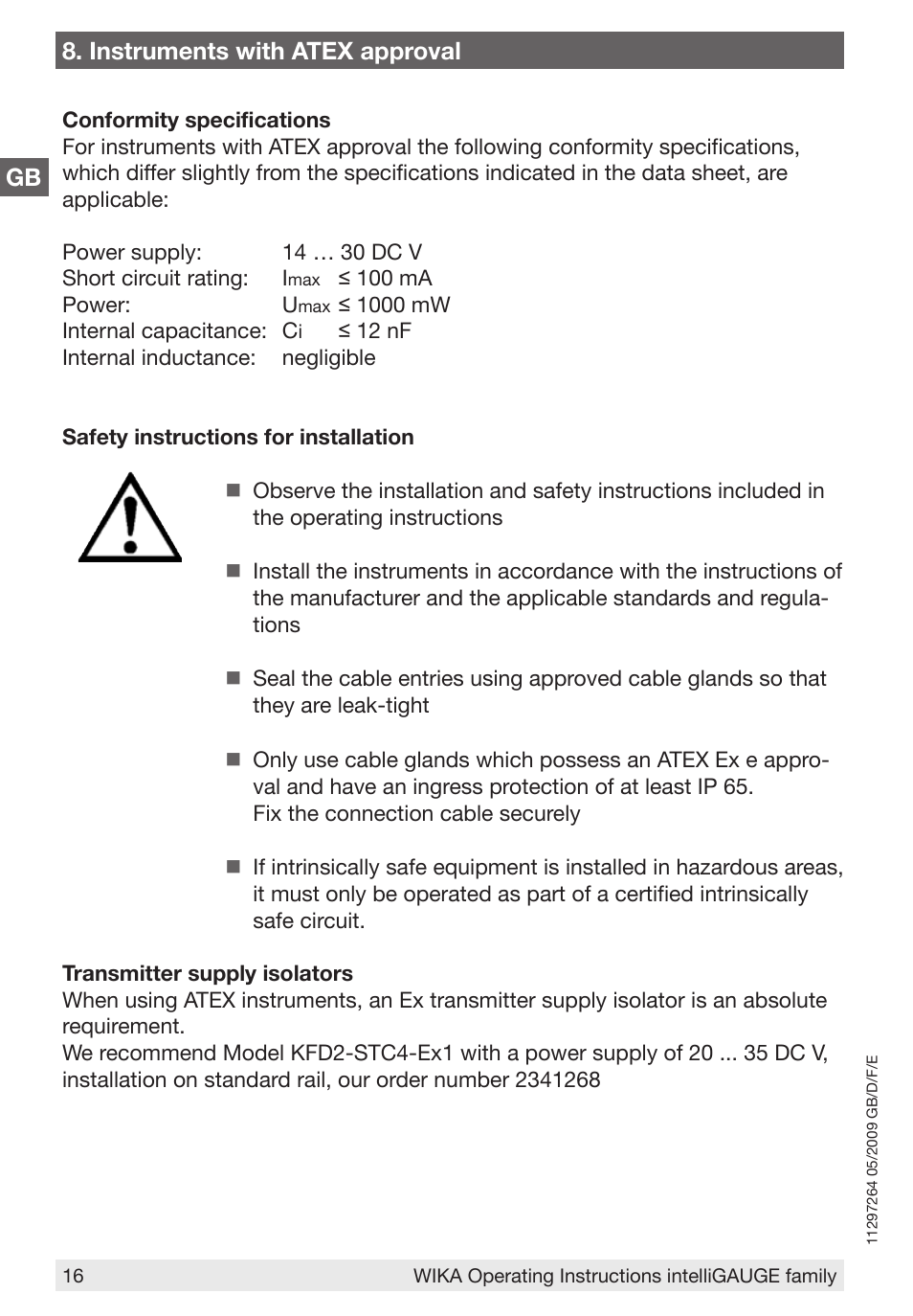 Instruments with atex approval | WIKA PGT43.100 User Manual | Page 16 / 88