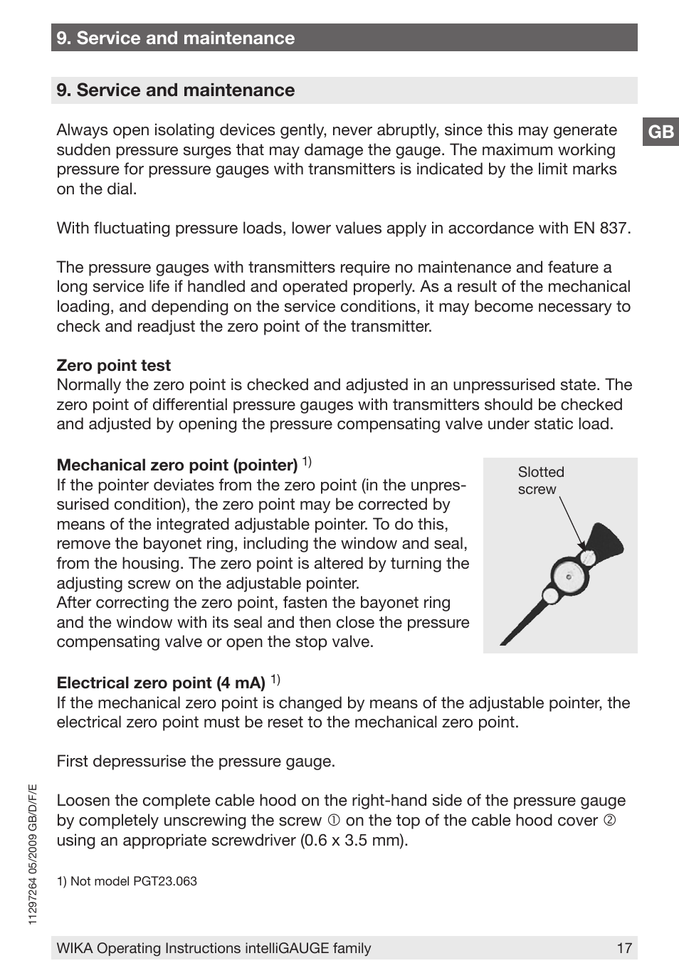 Gb 9. service and maintenance, Service and maintenance | WIKA PGT43.100 User Manual | Page 17 / 88