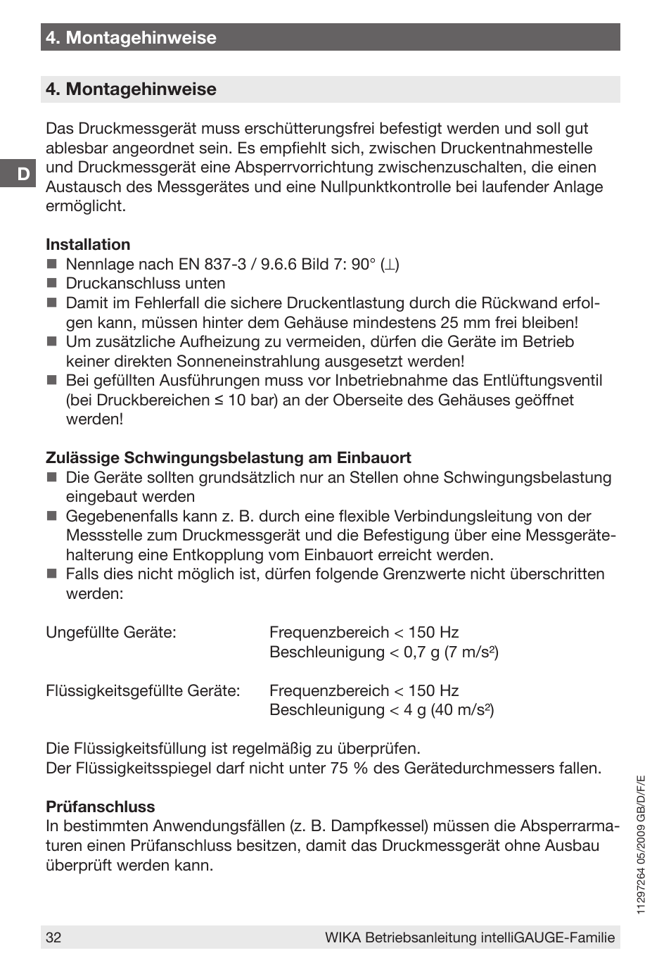 D4. montagehinweise, Montagehinweise | WIKA PGT43.100 User Manual | Page 32 / 88