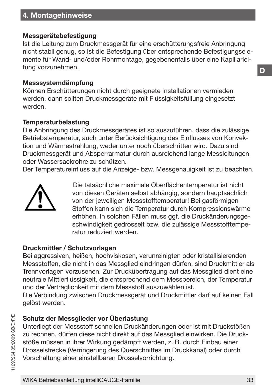 D4. montagehinweise | WIKA PGT43.100 User Manual | Page 33 / 88