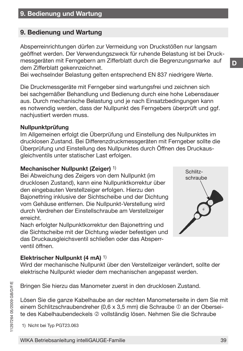 D9. bedienung und wartung, Bedienung und wartung | WIKA PGT43.100 User Manual | Page 39 / 88