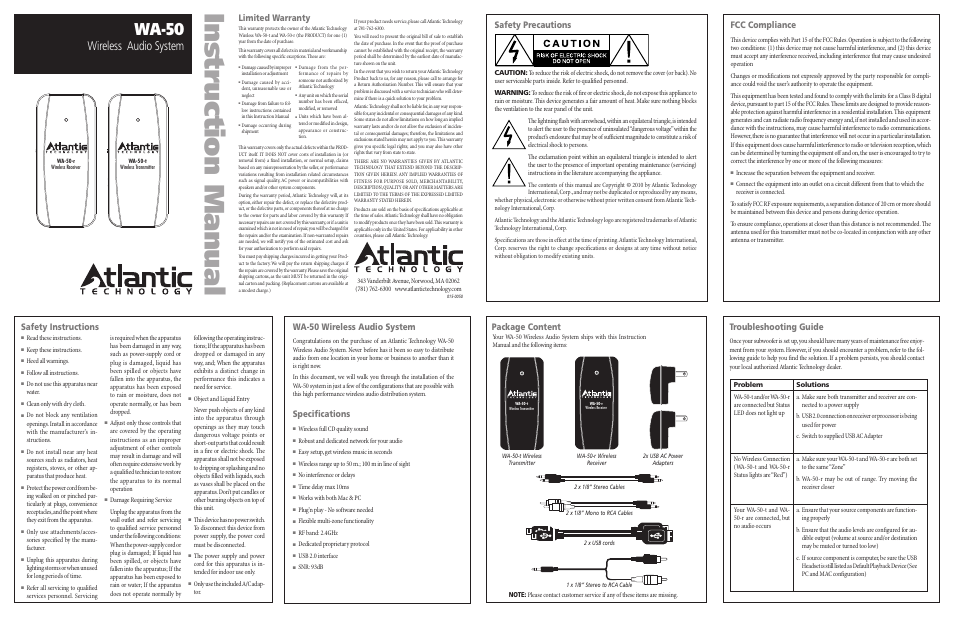 Atlantic Technology WA-50 User Manual | 2 pages