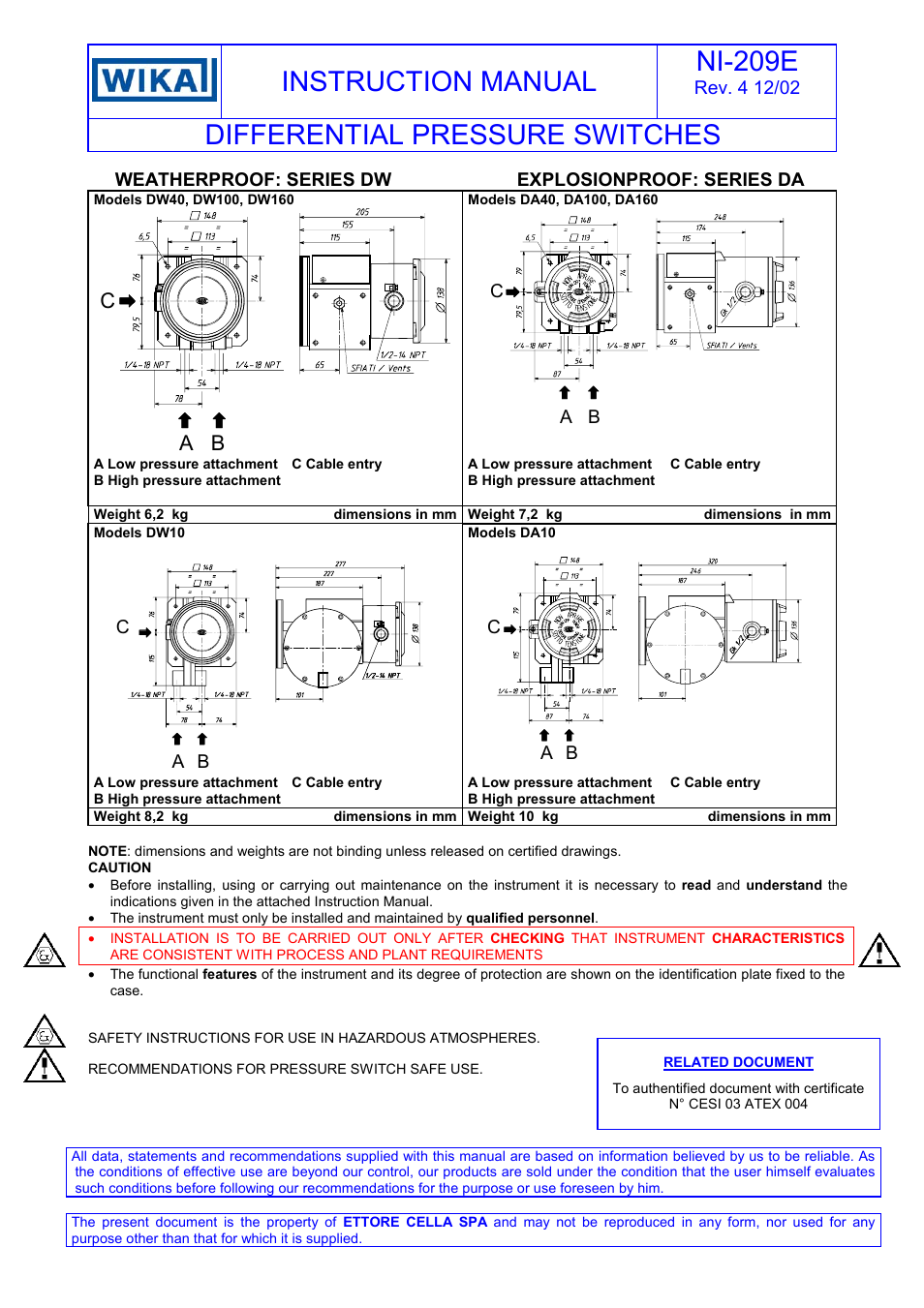 WIKA DA10 User Manual | 7 pages