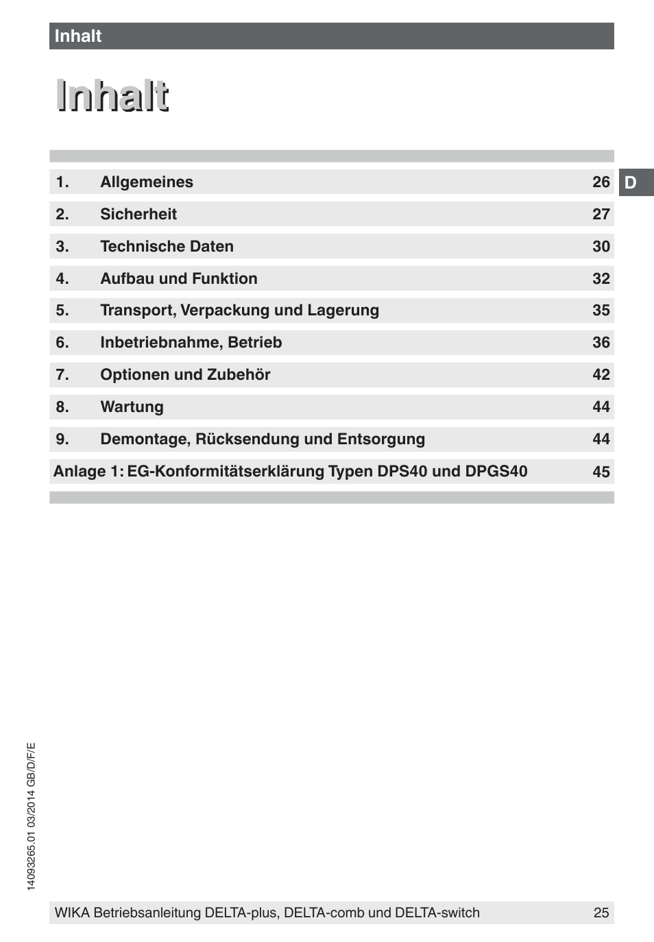 Inhalt | WIKA DPS40 User Manual | Page 25 / 92