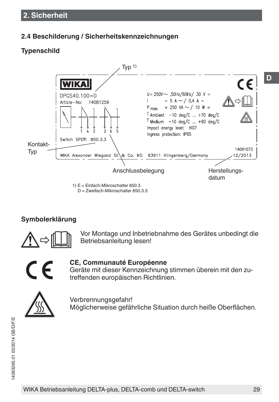 Sicherheit | WIKA DPS40 User Manual | Page 29 / 92