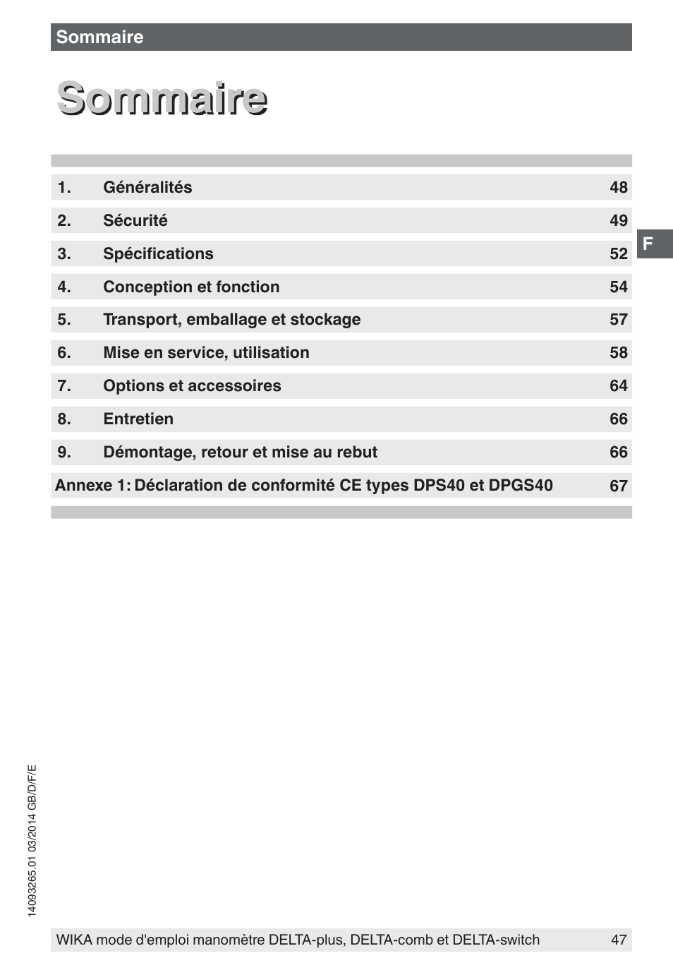 Sommaire | WIKA DPS40 User Manual | Page 47 / 92