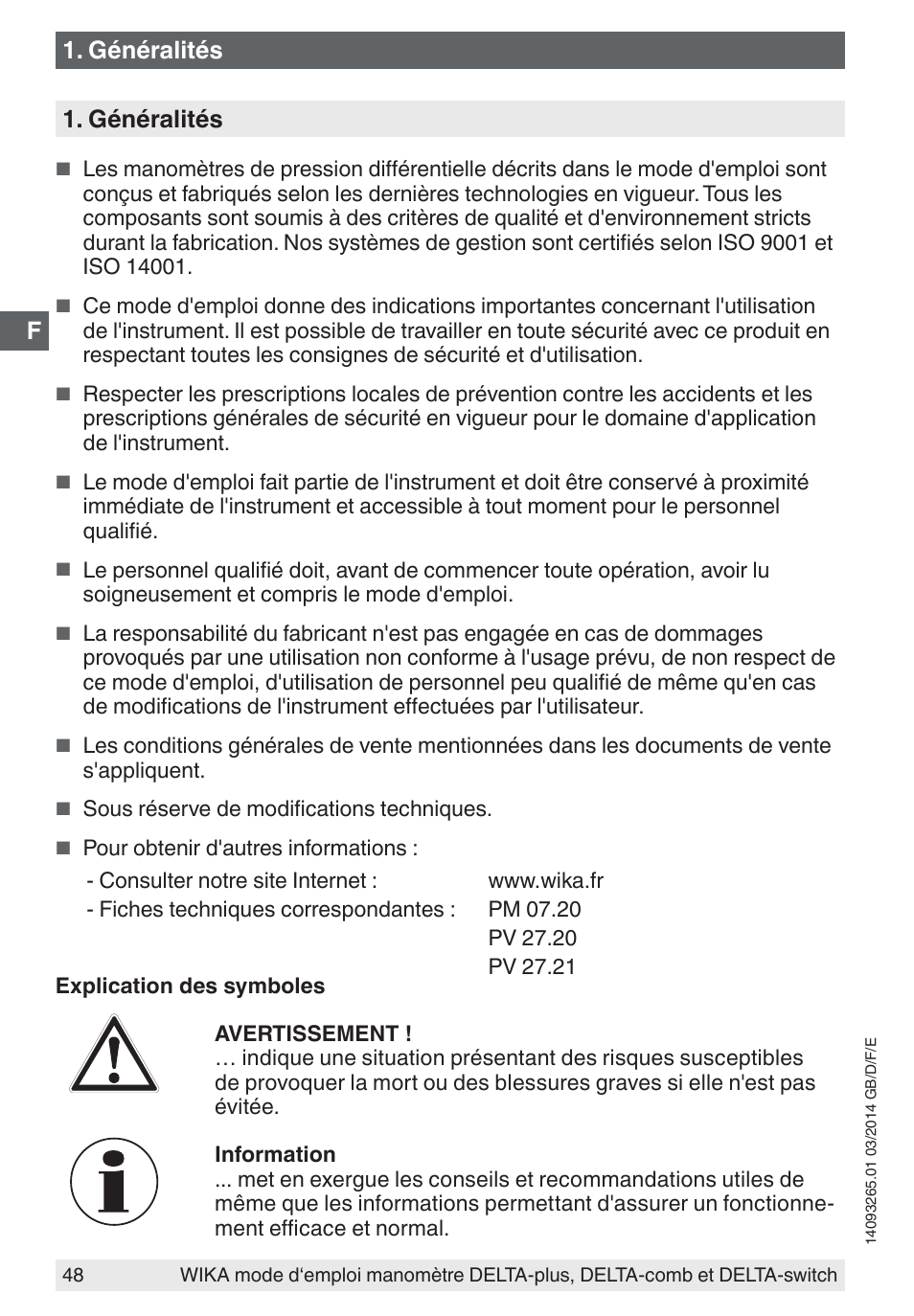 Généralités | WIKA DPS40 User Manual | Page 48 / 92