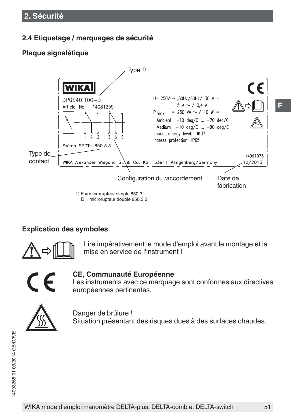 Sécurité | WIKA DPS40 User Manual | Page 51 / 92