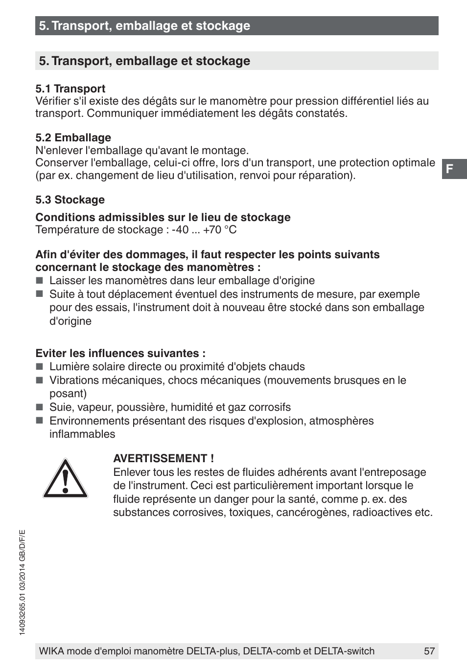 Transport, emballage et stockage | WIKA DPS40 User Manual | Page 57 / 92