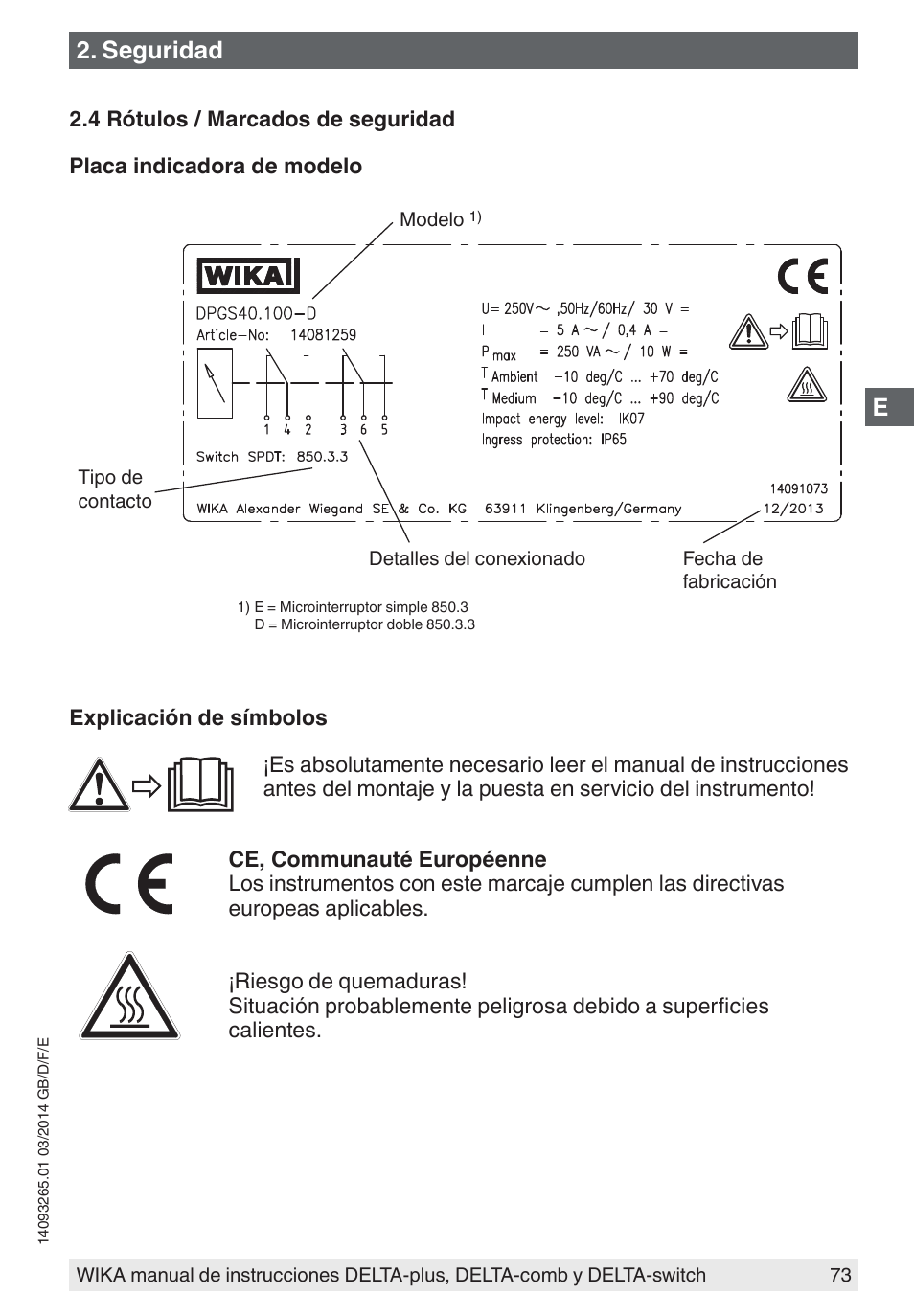 Seguridad | WIKA DPS40 User Manual | Page 73 / 92